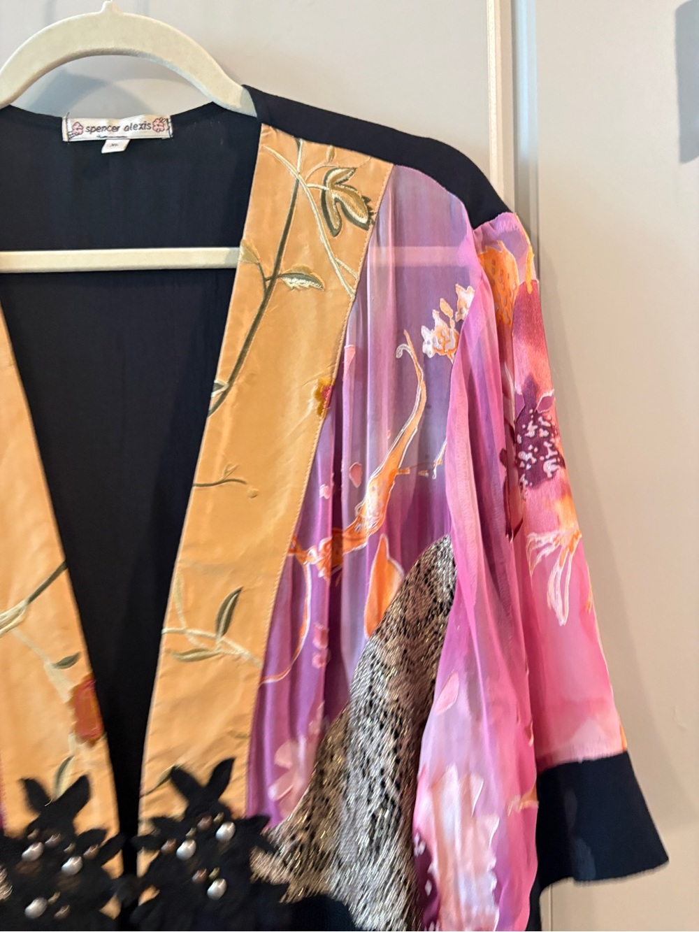 VINTAGE Spencer Alexis Floral Kimono Jacket Sheer Boho Open Front XL - Picture 5 of 16